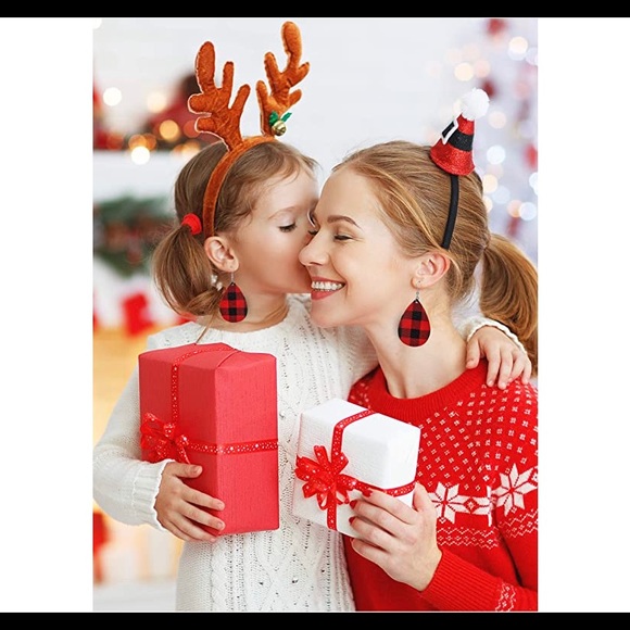 Christmas Plaid Faux Leather Dangle Earrings - Picture 5 of 5